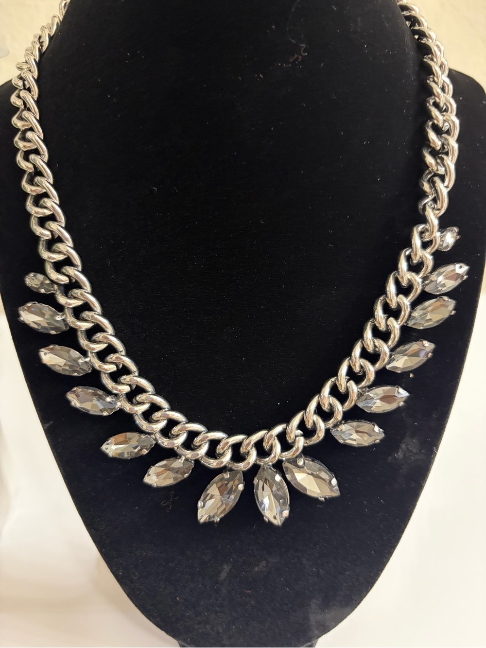 Silver Chain Statement Necklace with Faceted Smoke Crystals